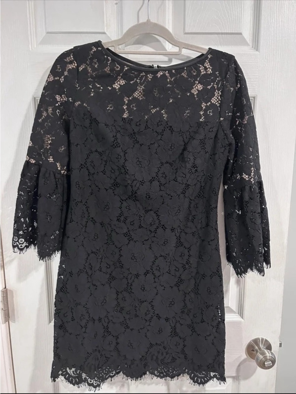 Ralph Lauren Black Lace Sheath Dress with Bell Sleeves
